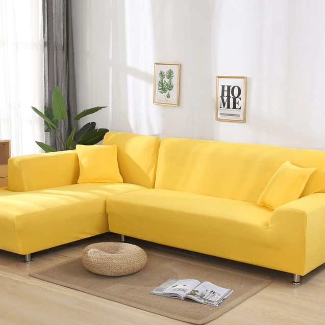 Tela elástica cómoda con 1 Funda de Almohada Funda de sofá Impermeable Funda de sofá en Forma de L Amarillo, 90-140 